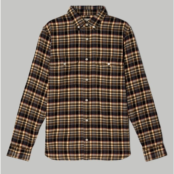Everlane Men's Plaid Button Down Shirt - Brown and Yellow - Picture 5 of 12
